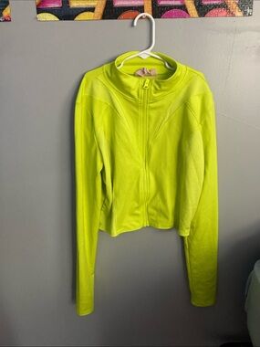 Neon Yellow Cropped Zip-Front Active Jacket